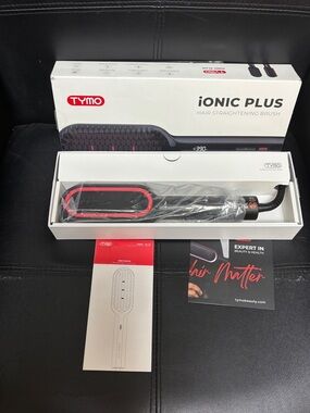 TYMO iONIC PLUS Hair Straightening Brush - Black with Red Trim - New in Box
